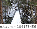 岐阜縣中津川市築地 冬天的築地峽谷，白雪覆蓋的吊橋 104173456