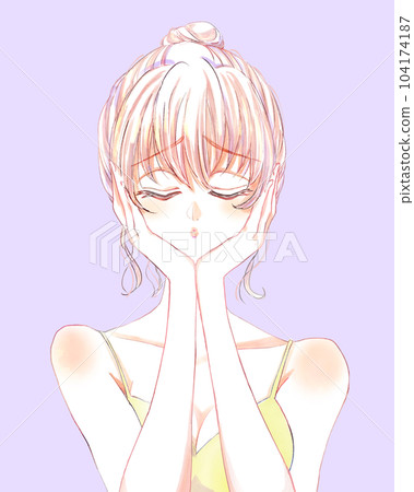 憂心忡忡的女人閉上眼睛髮髻 104174187
