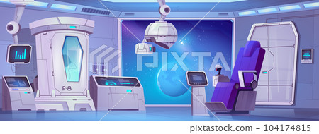 Spaceship interior with cryogen capsule and window Spaceship interior with cryogen capsule and window 104174815