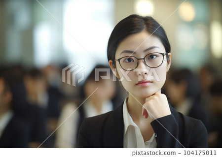 Female office worker thinking: AI generated image Female office worker thinking: AI generated image 104175011