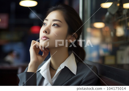 女性上班族思考：AI 生成圖像 104175014