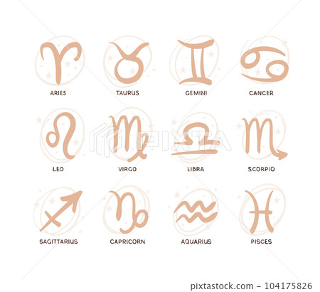 Set of 12 zodiac signs symbols with title Stock Illustration