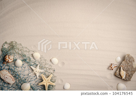 Sea sand with starfish and seashells Sea sand with starfish and seashells 104176545