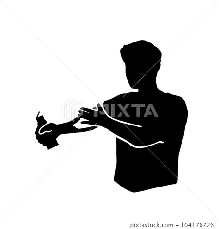Silhouette illustration of a man applying cream to his arm Silhouette illustration of a man applying cream to his arm 104176726