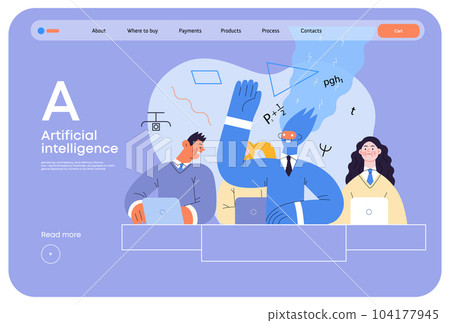 Artificial intelligence illustration. Studies -modern flat vector concept illustration of a group of students in the class. AI metaphor, advantage, superiority and dominance concept 104177945