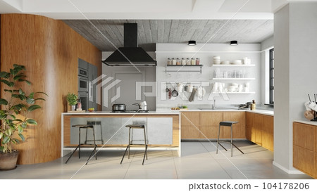 Apartment interior with kitchen. 3d 104178206