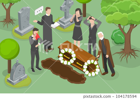 3D Isometric Flat Vector Conceptual Illustration of Funeral Ceremony 104178594