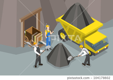3D Isometric Flat Vector Conceptual Illustration of Coal Mining 104178602