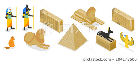 3D Isometric Flat Vector Set of Egypt Symbols 104178606