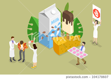 3D Isometric Flat Vector Conceptual Illustration of Lactose Intolerance 3D Isometric Flat Vector Conceptual Illustration of Lactose Intolerance 104178607