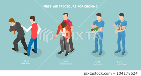 3D Isometric Flat Vector Conceptual Illustration of First Aid Procedure For Choking 104178624