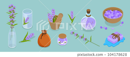3D Isometric Flat Vector Set of Lavanders Products 3D Isometric Flat Vector Set of Lavanders Products 104178628