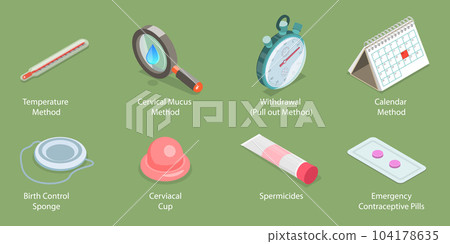 3D Isometric Flat Vector Set of Contraception Methods 3D Isometric Flat Vector Set of Contraception Methods 104178635