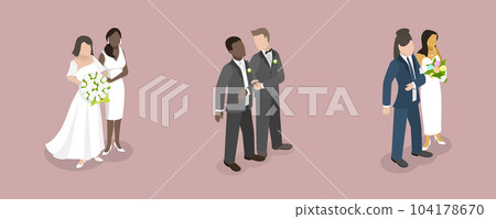 3D Isometric Flat Vector Conceptual Illustration of LGBTQ Marriage 3D Isometric Flat Vector Conceptual Illustration of LGBTQ Marriage 104178670