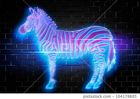 Zebra. Abstract, neon, multicolored portrait of zebra on a dark background Zebra. Abstract, neon, multicolored portrait of zebra on a dark background 104178685