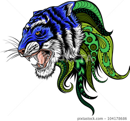 Colorful Tiger Head mandala arts isolated on white background 104178686