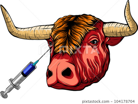 vector illustration of head Cow and syringe. vector illustration of head Cow and syringe. 104178704