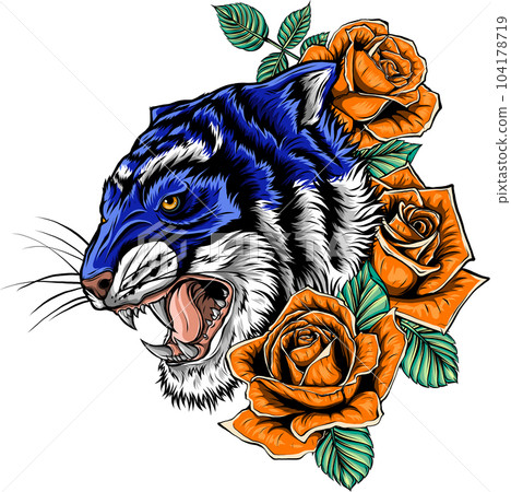 vector illustration of tiger head with rose 104178719