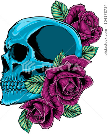 A human skulls with roses on white background A human skulls with roses on white background 104178734