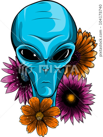 vector illustration of Alien Face Flowers with flower 104178740