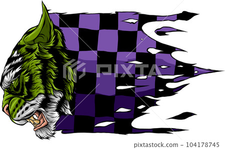 vector illustration of tiger head with race flag vector illustration of tiger head with race flag 104178745