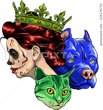 vector illustration of Queen of death with dog and cat head vector illustration of Queen of death with dog and cat head 104178754
