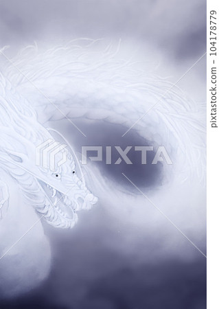 強大的白龍水墨畫風格插圖新年賀卡明信片尺寸墨水垂直其他顏色/高分辨率圖像可用 104178779