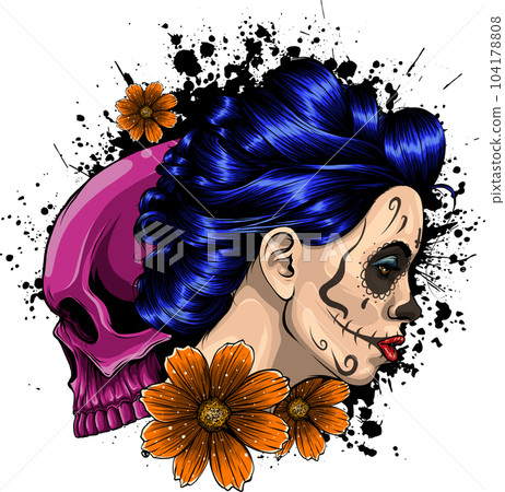 vector illustration of Dead girl with skull 104178808