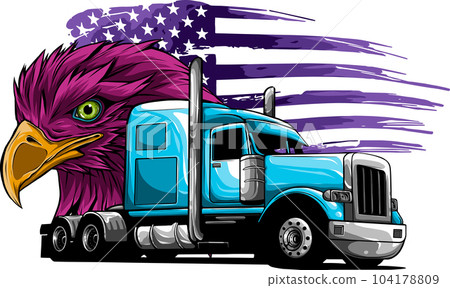 vector illustration of semi truck with american flag and eagle head 104178809