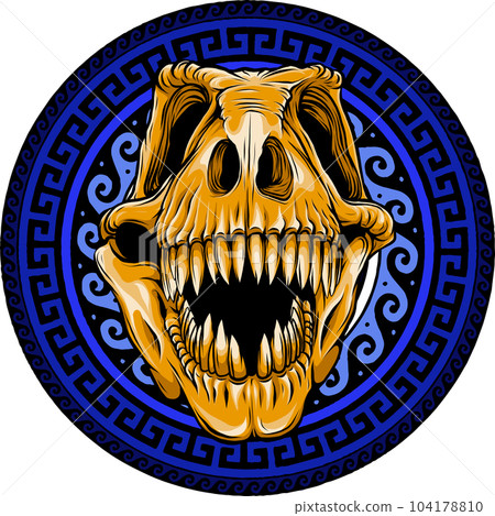 vector illustration of t rex skull with ornaments vector illustration of t rex skull with ornaments 104178810