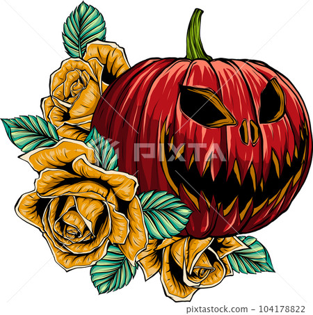 vector illustration of halloween Pumpkin with Roses vector illustration of halloween Pumpkin with Roses 104178822