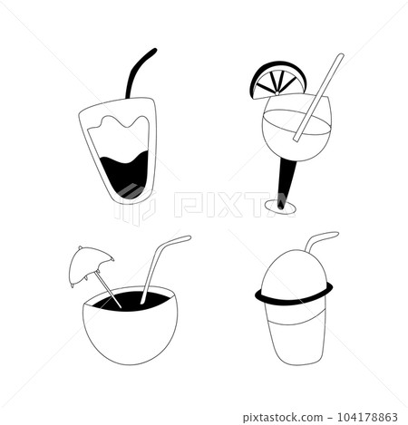Doodle style summer refreshments are isolated on a white background. 104178863
