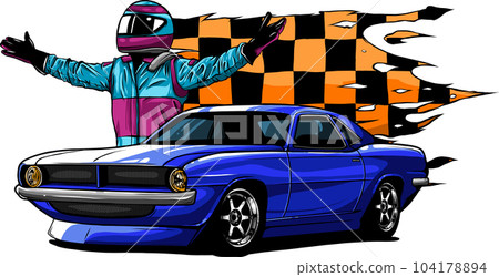 vector illustration with race car and racer vector illustration with race car and racer 104178894