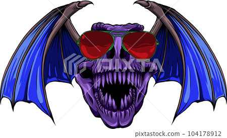 t-rex dinosaur skull with bat wings and sunglasses 104178912