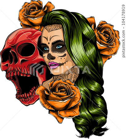 vector illustration of couple skull with roses vector illustration of couple skull with roses 104178919