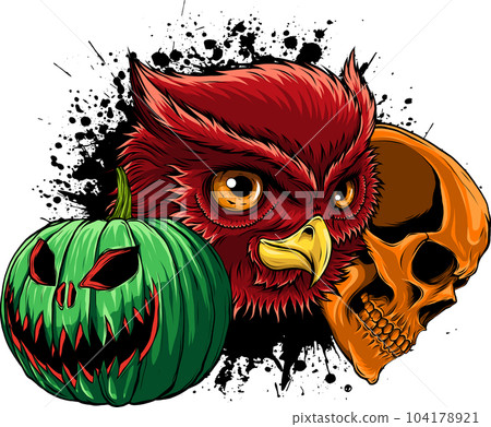 vector illustration of halloween pumpkin with owl head and human skull vector illustration of halloween pumpkin with owl head and human skull 104178921