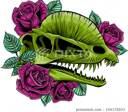 dinosaur head skull with rose artwork design dinosaur head skull with rose artwork design 104178933