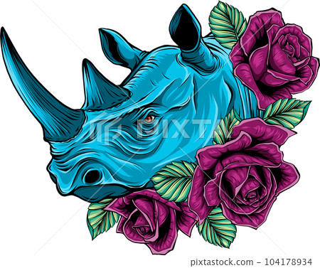 vector illustration of rhinoceros head with roses vector illustration of rhinoceros head with roses 104178934