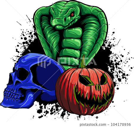 vector Illustration of skull with cobra and pumpkin 104178936