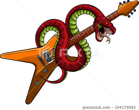 vector illustration of guitar with snake on white background 104178983