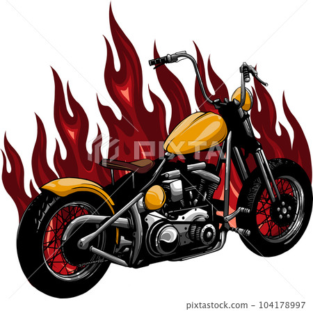 vecotr illustration of chopper motorcycle with fire flame. vecotr illustration of chopper motorcycle with fire flame. 104178997