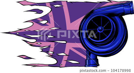 illustration of car turbocharger with brirtish flag 104178998