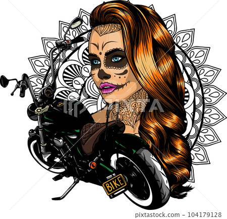 vector illustation vintage chopper motorcycle with woman skull makeup 104179128