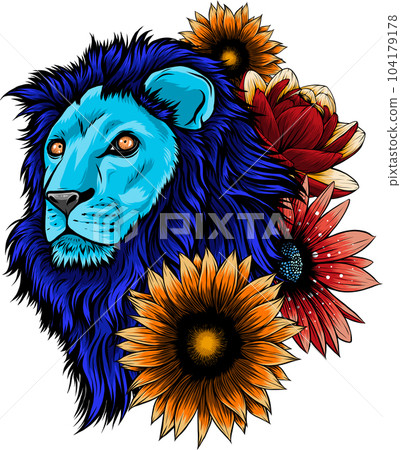 vector illustration of The head of a lion in a flower ornament vector illustration of The head of a lion in a flower ornament 104179178