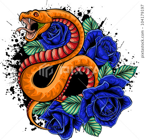 vector illustration of snake with roses and leaves 104179197