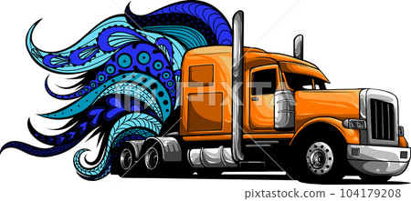 vector illustration of semi Truck with mandala ornaments 104179208