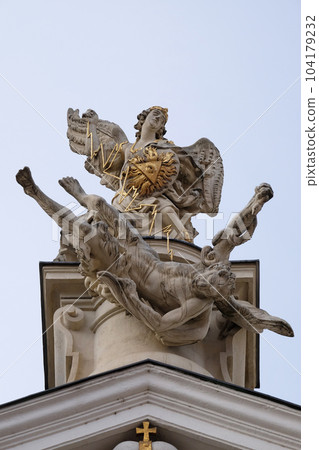 The Fall of the Angels, portal of Mariahilf church in Graz, Styria, Austria 104179232