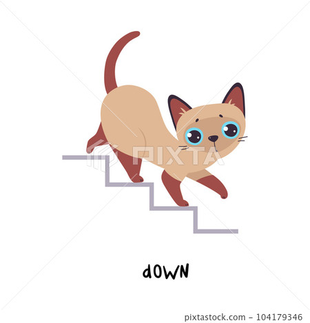Little Brown Cat Walk Down Stair as English Language Preposition for Educational Activity Vector Illustration Little Brown Cat Walk Down Stair as English Language Preposition for Educational Activity Vector Illustration 104179346