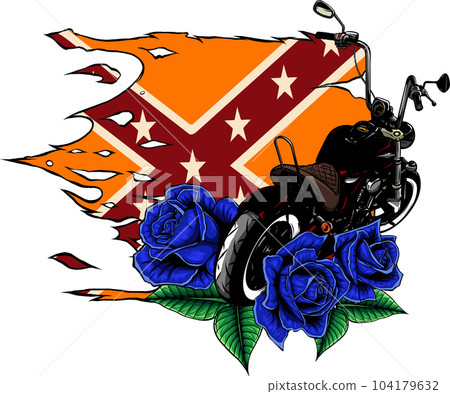 vector illustration of motorcycle bike with roses and confederate flag vector illustration of motorcycle bike with roses and confederate flag 104179632