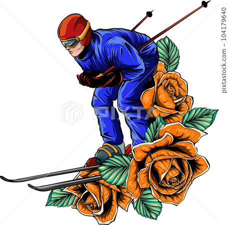 vector illustration of skier with roses on white background 104179640